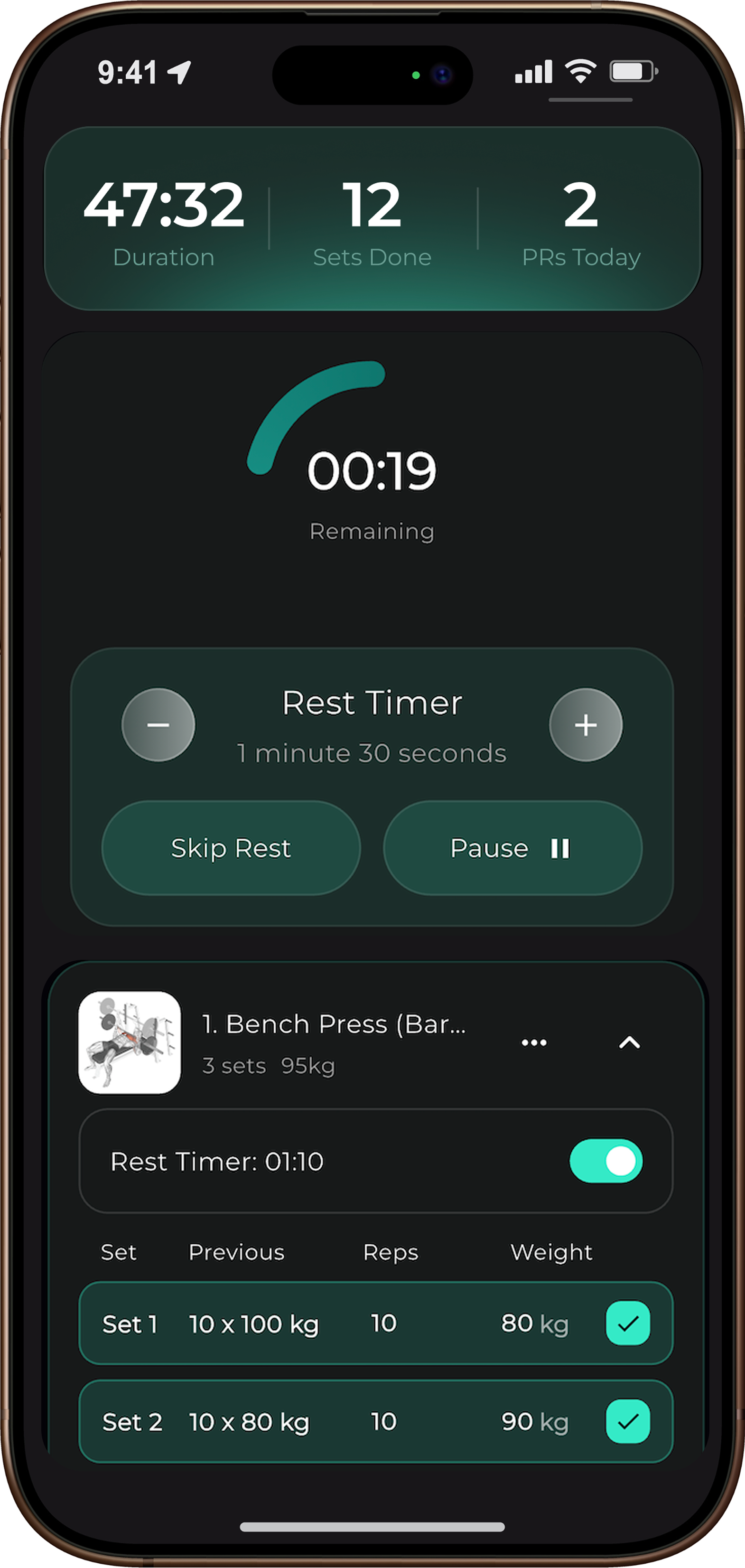 REPR home screen showing training dashboard